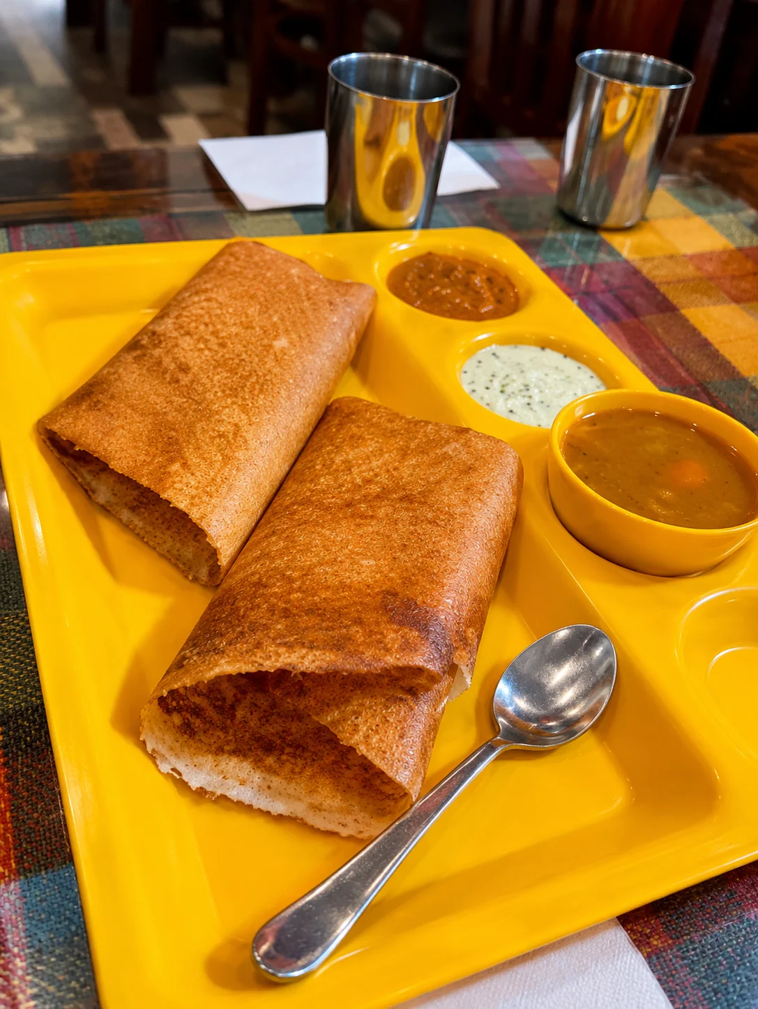 Onion Rava Paneer Masala Dosa with crispy semolina shell at Krishna's Dosa Grill Surrey